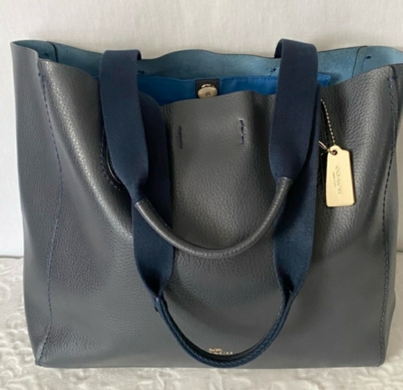 Coach Derby Navy Blue Soft Pebbled Leather Tote Bag